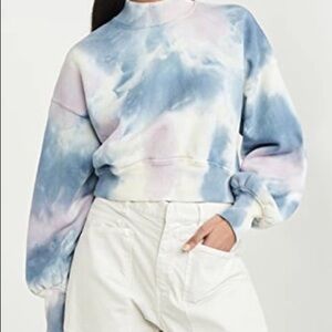 Spiritual Gangster Blake Tie Dyed Mock Neck Cropped Sweatshirt Pastel Cloud XS